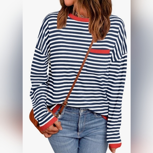 Tops - Striped Navy and White Women's Top​